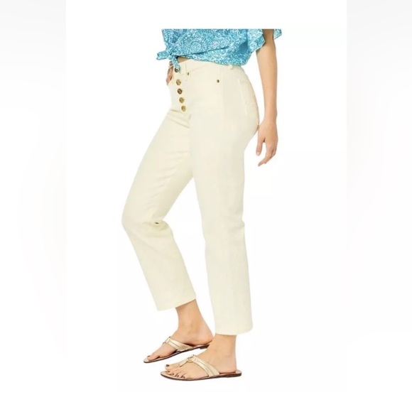 NWT Lilly Pulitzer South Ocean High Rise Straight Leg Jeans in Lemon Meringue - Picture 3 of 8